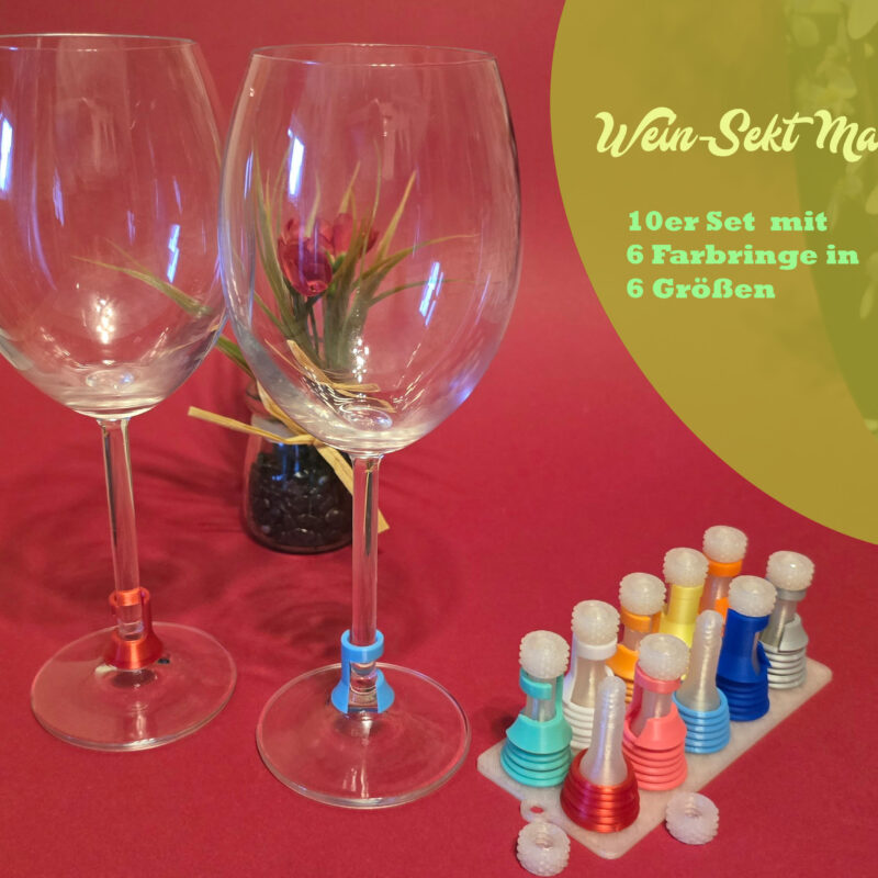 Glasmarker 10er-Set inkl. Ringe – Makierer für Wein- & Sektgläser, viele Farben